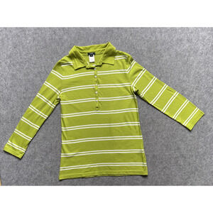 Vintage J Crew Polo Shirt Womens Medium Green White Tissue Stripe Y2K Preppy